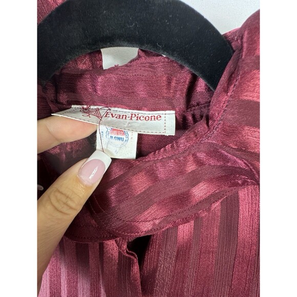 Vintage Evan Picone‎ Burgundy Blouse Top Shirt Size 6 Cottage Eighties Striped - Picture 4 of 6